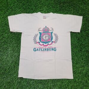 VTG 80s 90s Single Stitch Gatlinburg T-Shirt S (Tag M) USA Made Pink Teal